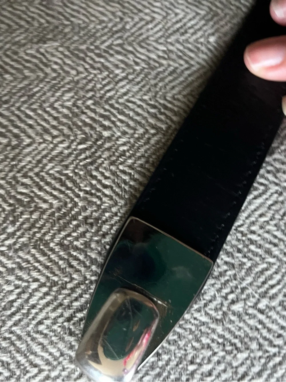 Black Leather Belt with teardrop silver tone buckle
